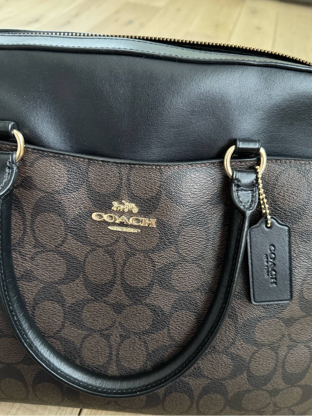 Coach Brown Signature Canvas Briefcase with Black Leather Trim - Picture 2 of 5
